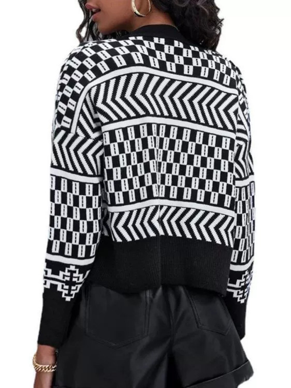 ZARA Ladies Autumn Geometric Knit Collar Cardigan Short Jacket Sweater